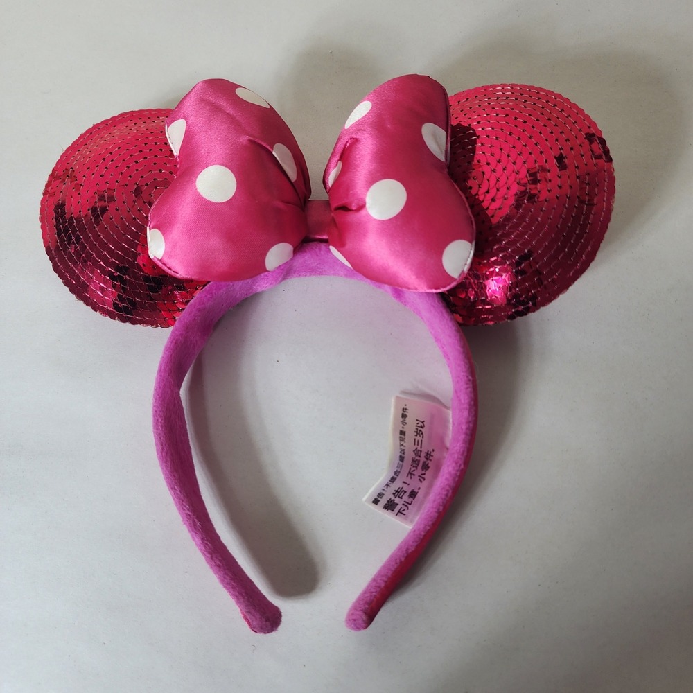Disney Parks Minnie Mouse Pink Sequin Polka Dot Bow Ear Headband Accessory